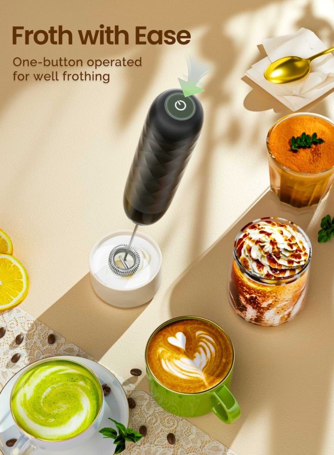 Chase Up Rechargeable Milk Frother, Handheld Electric Foam Maker Detachable Stainless Steel Whisk Drink Mixer Foamer Mini Blender for Matcha, Lattes, No Stand, LunaFro Mini (Black) - Image 5