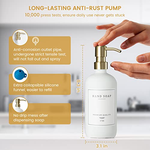 eggs sound Glass Soap Dispenser for Kitchen, Farmhouse Kitchen Dish Soap Dispenser&Hand Soap Dispenser Set, Rustproof Pump Soap Lotion Dispenser Bathroom with Tray, Waterproof Label for Decor(White - Image 3