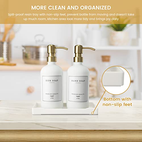 eggs sound Glass Soap Dispenser for Kitchen, Farmhouse Kitchen Dish Soap Dispenser&Hand Soap Dispenser Set, Rustproof Pump Soap Lotion Dispenser Bathroom with Tray, Waterproof Label for Decor(White - Image 5