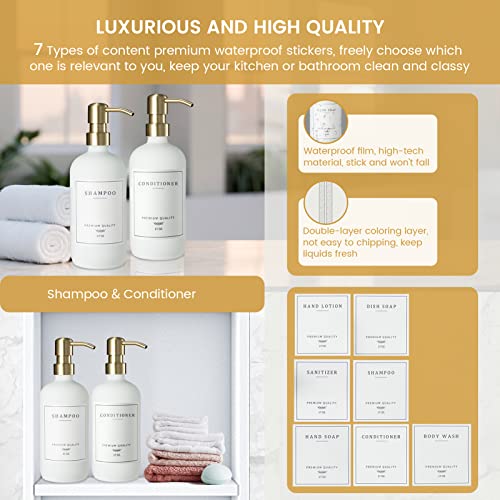 eggs sound Glass Soap Dispenser for Kitchen, Farmhouse Kitchen Dish Soap Dispenser&Hand Soap Dispenser Set, Rustproof Pump Soap Lotion Dispenser Bathroom with Tray, Waterproof Label for Decor(White - Image 4