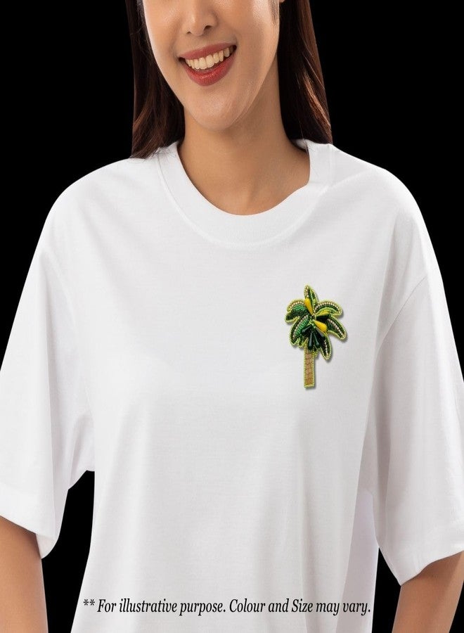 Abeo India Coconut Palm Tree Brooch, Green and Gold Beaded Design, 5-6 cm - Image 5