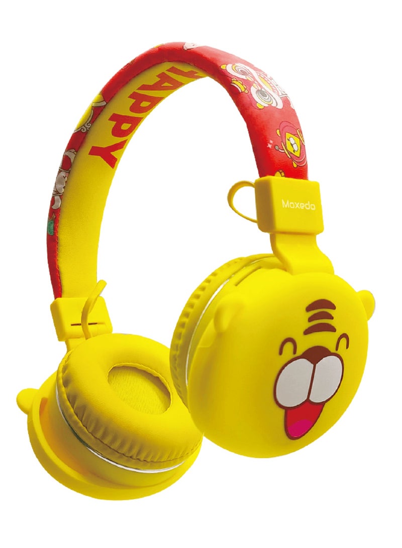 Moxedo Junior Wireless On-Ear Headphones for Kids Adjustable Foldable Design Stereo Headphone 90dB with Built-In Microphone Compatible for iPad/Phone/Tablet and Other Devices (Junior Happy Furry King) - Image 1