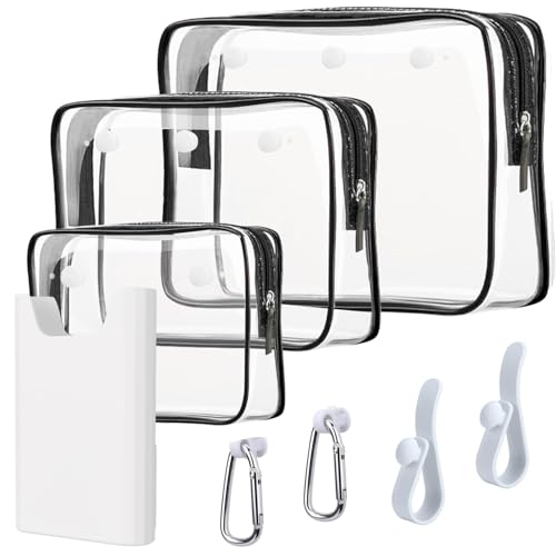 Everfunny 3 Pcs Clear Bogg Beach Tote Bag with 4 Pcs Insert Hooks and 1 Phone Holder Accessories for Bogg Bags Travel Makeup Clean Toiletry Brush Organizer Cosmetic Divider Storage Inner Pouch (White set of 4) - Image 1
