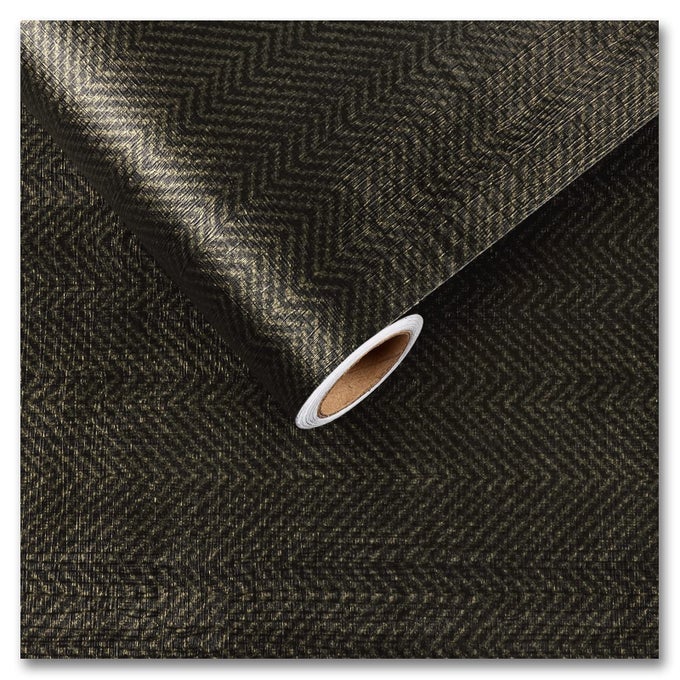 BLACK GOLD GRASSCLOTH PEEL AND STICK WALLPAPER METALLIC HERRINGBONE GRASSCLOTH WALLPAPER TEXTURED SELF ADHESIVE REMOVABLE FABRIC CONTACT PAPER FOR BEDROOM CABINETS BATHROOM SHELVES 12X80