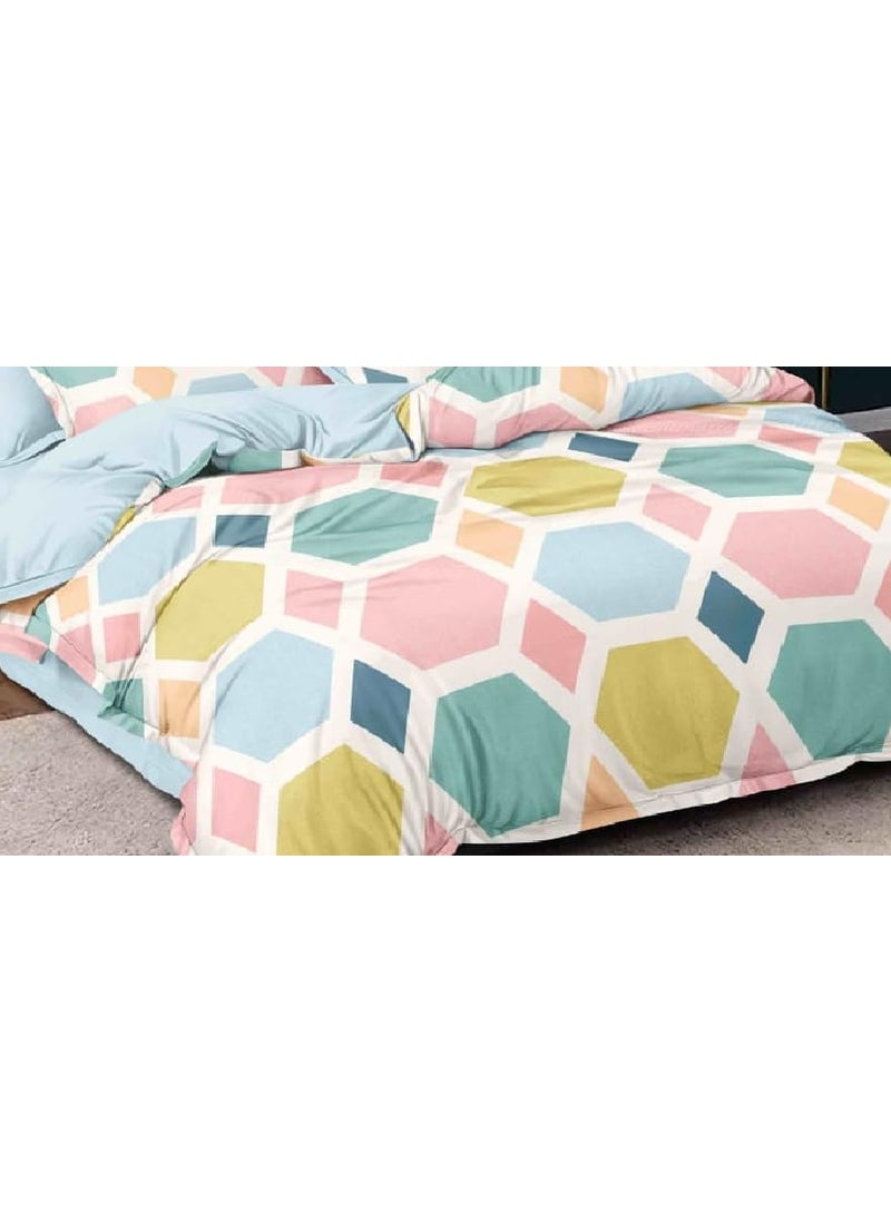 SITTING STYLE Sitting Style Glace Cotton Reversible AC Comforter Set King Size Double Bed with 1 Bedsheet and 2 Pillow Covers Size 90x100 InchColorMulti4Pc Comforter Set  - Image 2