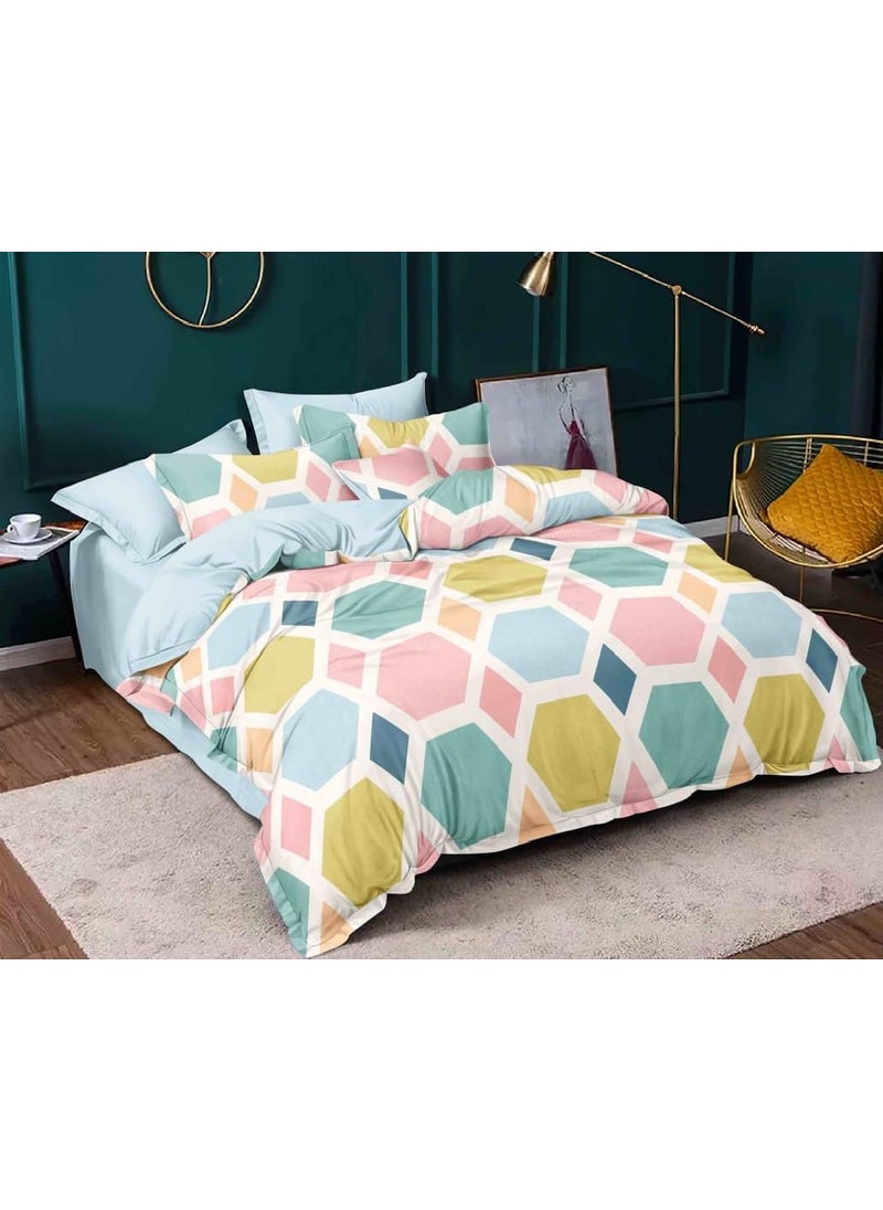 SITTING STYLE Sitting Style Glace Cotton Reversible AC Comforter Set King Size Double Bed with 1 Bedsheet and 2 Pillow Covers Size 90x100 InchColorMulti4Pc Comforter Set  - Image 1