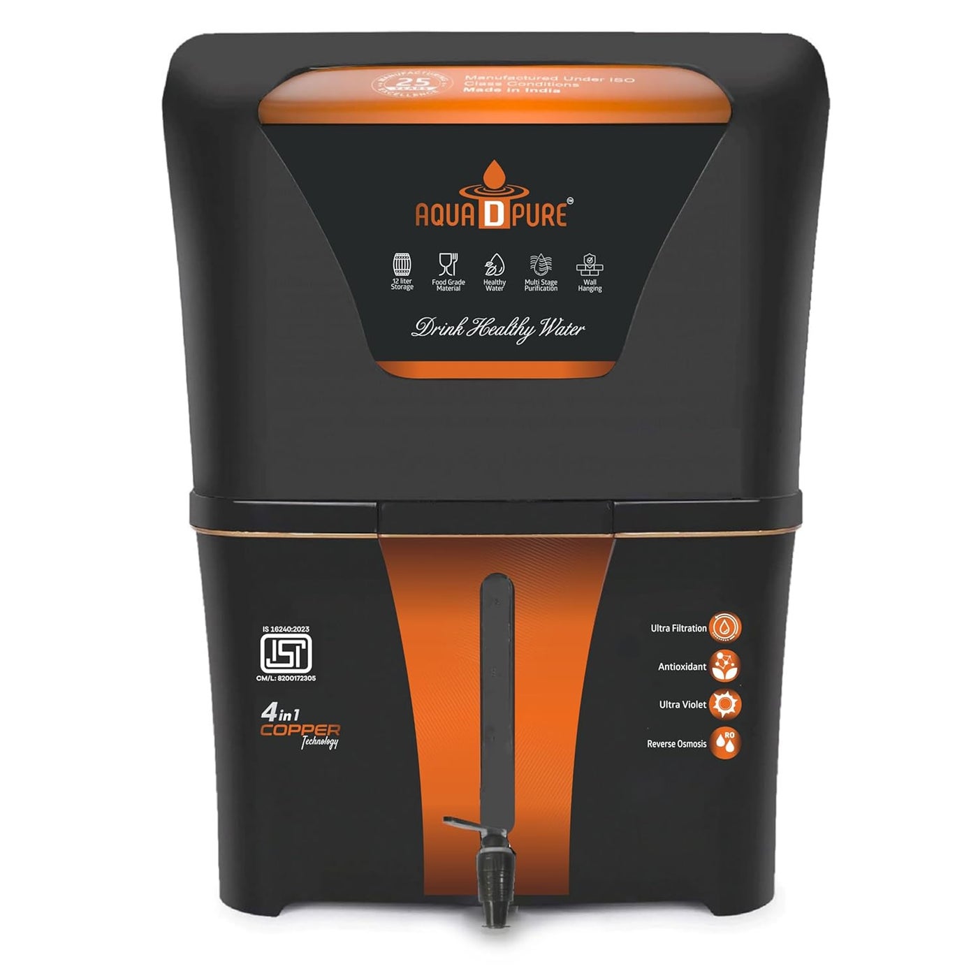 AQUA D PURE Copper Alkaline Ro Water Purifier With Ro Uv Uf Tds Adjuster 12L 8 Stage Purification Suitable For All Type Water Supply S39 Ags Zinc Ro
