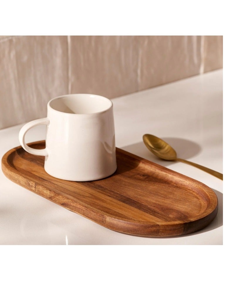 الواحة-TH صينية تقديم بيضاوية الشكل مصنوعة من خشب الأكاسيا على الطريقة اليابانية، بسيطة، للحلويات والوجبات الخفيفة والشاي، مقاس 23×11 سم - Image 1