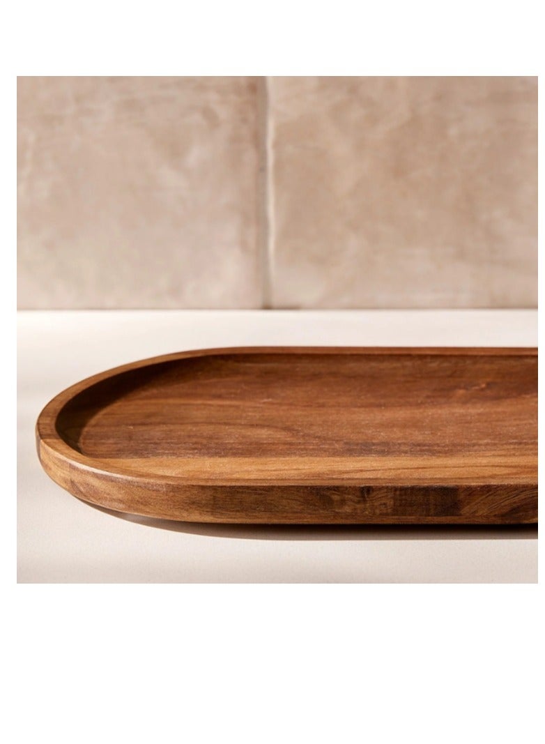 الواحة-TH صينية تقديم بيضاوية الشكل مصنوعة من خشب الأكاسيا على الطريقة اليابانية، بسيطة، للحلويات والوجبات الخفيفة والشاي، مقاس 23×11 سم - Image 2