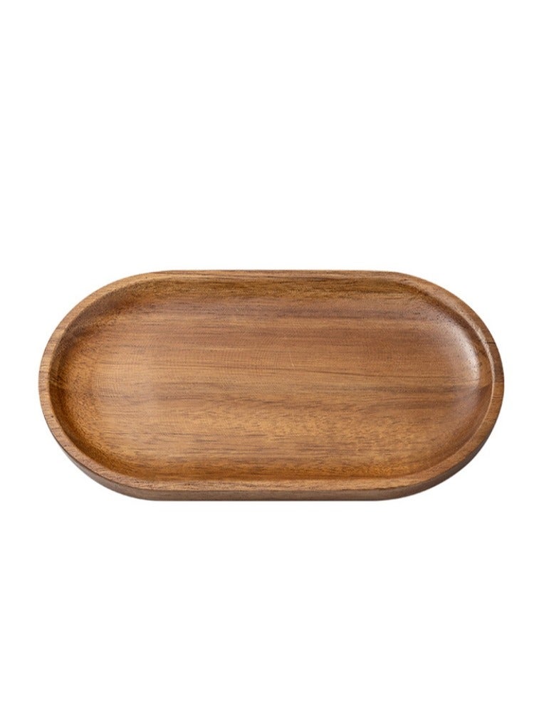الواحة-TH صينية تقديم بيضاوية الشكل مصنوعة من خشب الأكاسيا على الطريقة اليابانية، بسيطة، للحلويات والوجبات الخفيفة والشاي، مقاس 23×11 سم - Image 3