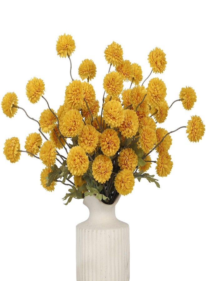 DuHouse 6pcs Artificial Flowers Faux Silk Pompon Mum,Silk Small Mini Chrysanthemum Ball with Stems for DIY Wedding Bouquets Centerpieces Vase Home Table Kitchen Decorations - Image 1