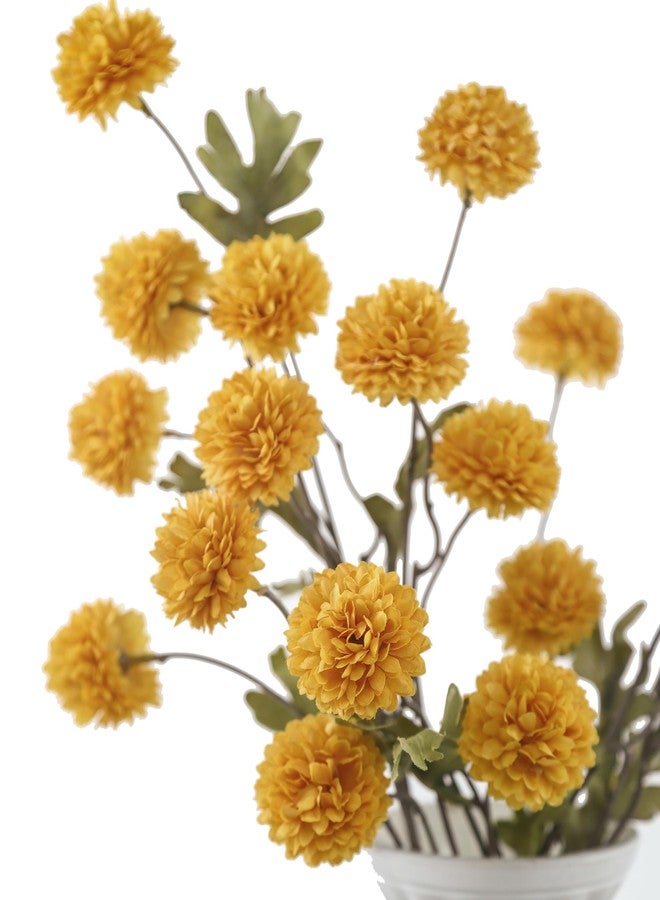 DuHouse 6pcs Artificial Flowers Faux Silk Pompon Mum,Silk Small Mini Chrysanthemum Ball with Stems for DIY Wedding Bouquets Centerpieces Vase Home Table Kitchen Decorations - Image 2