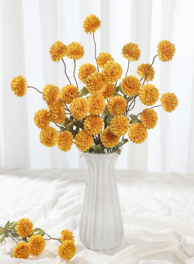 DuHouse 6pcs Artificial Flowers Faux Silk Pompon Mum,Silk Small Mini Chrysanthemum Ball with Stems for DIY Wedding Bouquets Centerpieces Vase Home Table Kitchen Decorations - Image 3