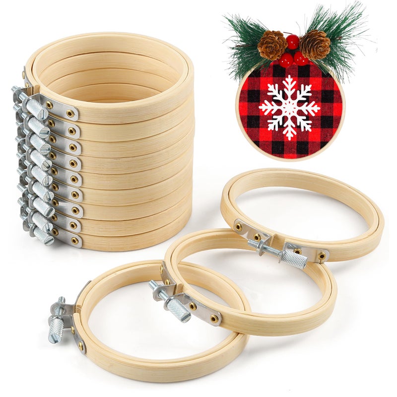 Caydo 12 Pieces 3 Inch Wooden Round Embroidery Hoops Adjustable Circle Cross Stitch Hoop Ring Bulk for Christmas Home Ornaments, Art Craft Handy Sewing - Image 1