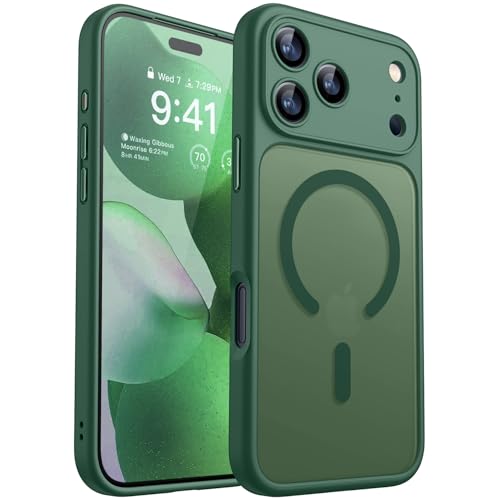CANSHN Magnetic Compatible with iPhone 17 Pro Case Upgraded Full Camera Protection Compatible with Magsafe Translucent Matte Shockproof Protective Phone Cover 63 Inch Deep Green - Image 1