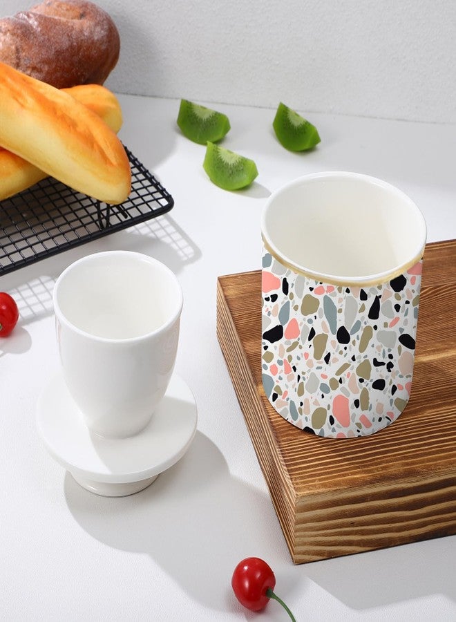 LEAZUL Ceramic Butter Dish With Pink Terrazzo Marble Print,Cute French Butter Crock for Counter Butter Container Keeper Storage Fresh Spreadable Butter with Lid for Home Kitchen Décor - Image 3