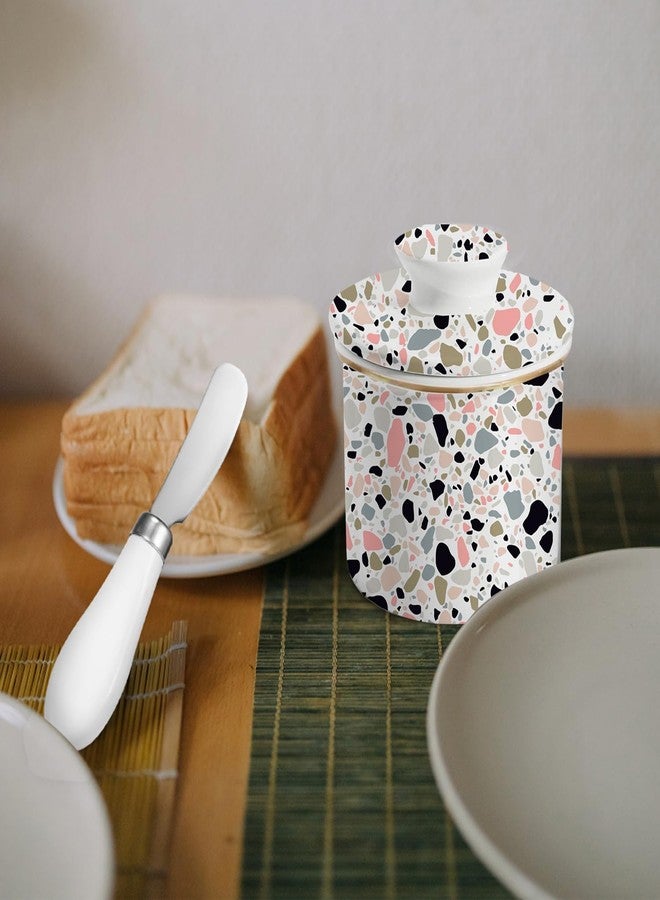 LEAZUL Ceramic Butter Dish With Pink Terrazzo Marble Print,Cute French Butter Crock for Counter Butter Container Keeper Storage Fresh Spreadable Butter with Lid for Home Kitchen Décor - Image 5