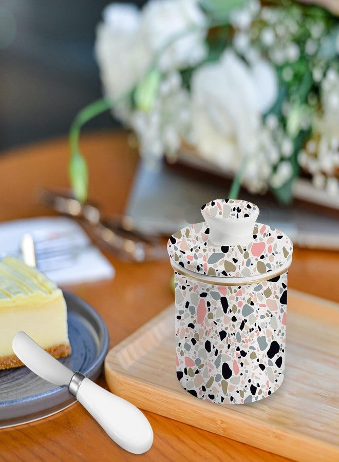 LEAZUL Ceramic Butter Dish With Pink Terrazzo Marble Print,Cute French Butter Crock for Counter Butter Container Keeper Storage Fresh Spreadable Butter with Lid for Home Kitchen Décor - Image 4