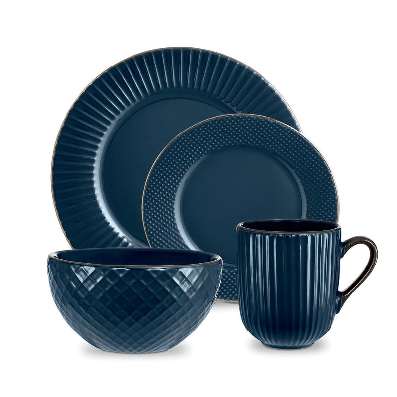Tower T867002MNB Empire 16 Piece Dinnerware Set Stoneware Midnight Blue and Brass