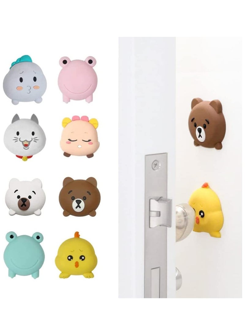 Door Knob Wall Shield 8 Pieces Door Knob Protection Cute Animal Silicone Wall Protector with Non-marking Sticker to Protect Wall Door Knob Fridge Door - Image 1