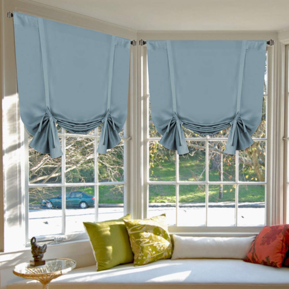 H.VERSAILTEX HVERSAILTEX Thermal Insulated Blackout Adjustable Tie Up Shade Curtain Window Treatment Rod Pocket 2 Panels 42 inches W x 63 inches L Stone Blue