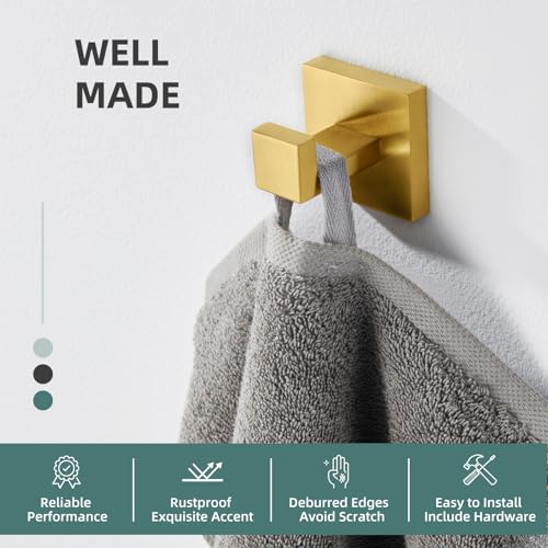 Angle Simple Towel Hook, SUS 304 Stainless Steel Hand Towel Holder for Bathroom, Wall Coat Hook, Brushed Dark Gold - Image 5