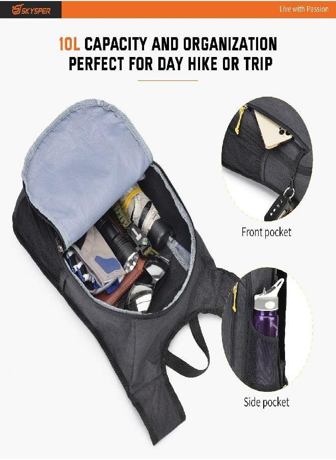 Small Daypack 10L Hiking Backpack Packable Lightweight Travel Day Pack For Women Men(Black)