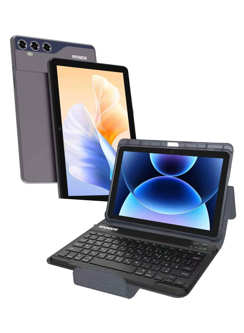 ATOUCH S-T1 Plus 10.1-Inch Screen Android 15 Smart Tablet 18GB RAM 2TB ROM Dual SIM 5G Wi-Fi Tab Student Kids Learning Tablet with Keyboard, Mouse, Stylus And Cover – Grey - Image 1