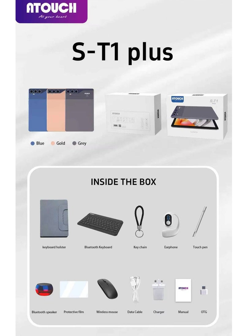 ATOUCH S-T1 Plus 10.1-Inch Screen Android 15 Smart Tablet 18GB RAM 2TB ROM Dual SIM 5G Wi-Fi Tab Student Kids Learning Tablet with Keyboard, Mouse, Stylus And Cover – Grey - Image 4