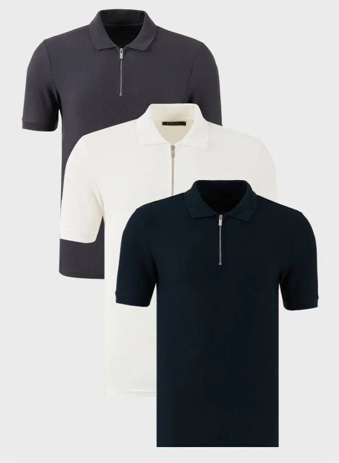 Buratti  Buratti Cotton Regular Fit Half Zipper 3-Pack Polo Collar T-Shirt Men's Polo Collar T-Shirt 5902434S3 for Men | Best Price UAE