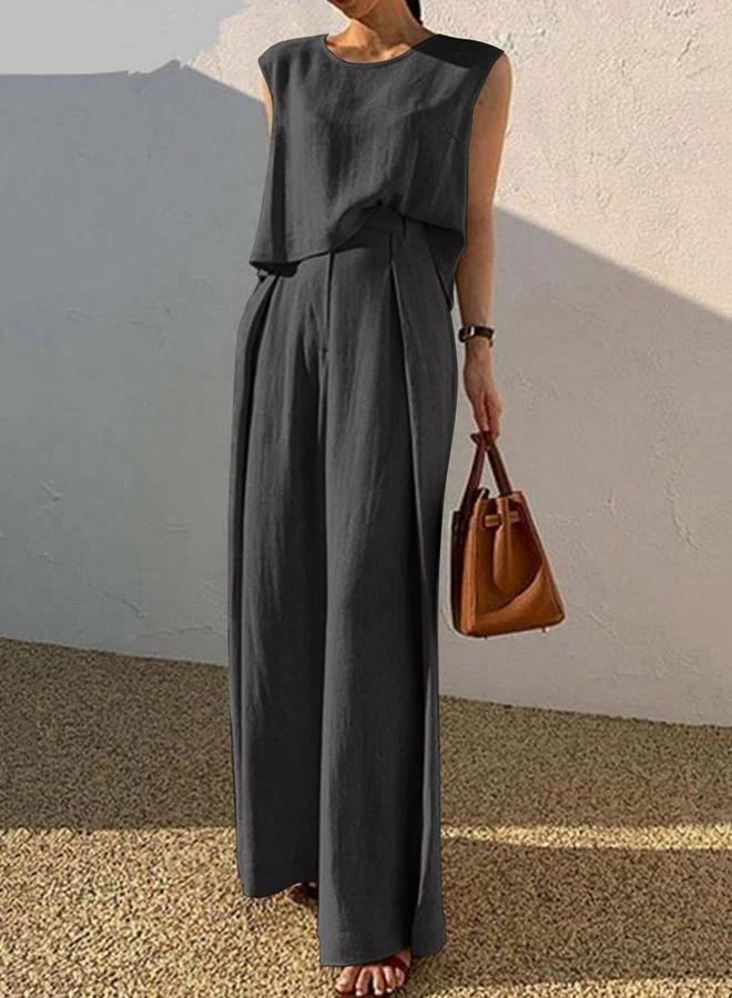 Take Two Black Round Neck Sleeveless Top and Pants Co-Ords