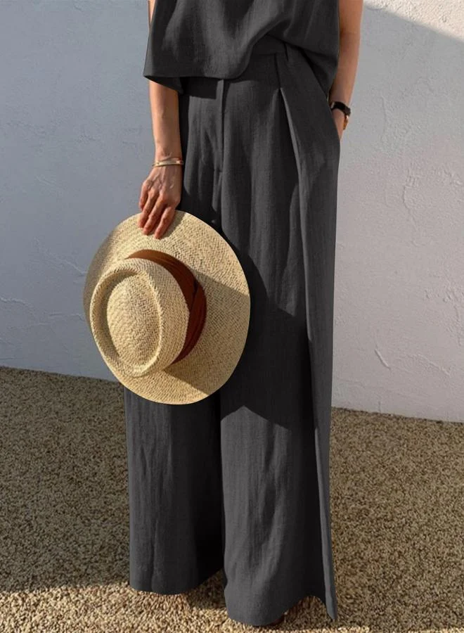 Take Two Black Round Neck Sleeveless Top and Pants Co-Ords