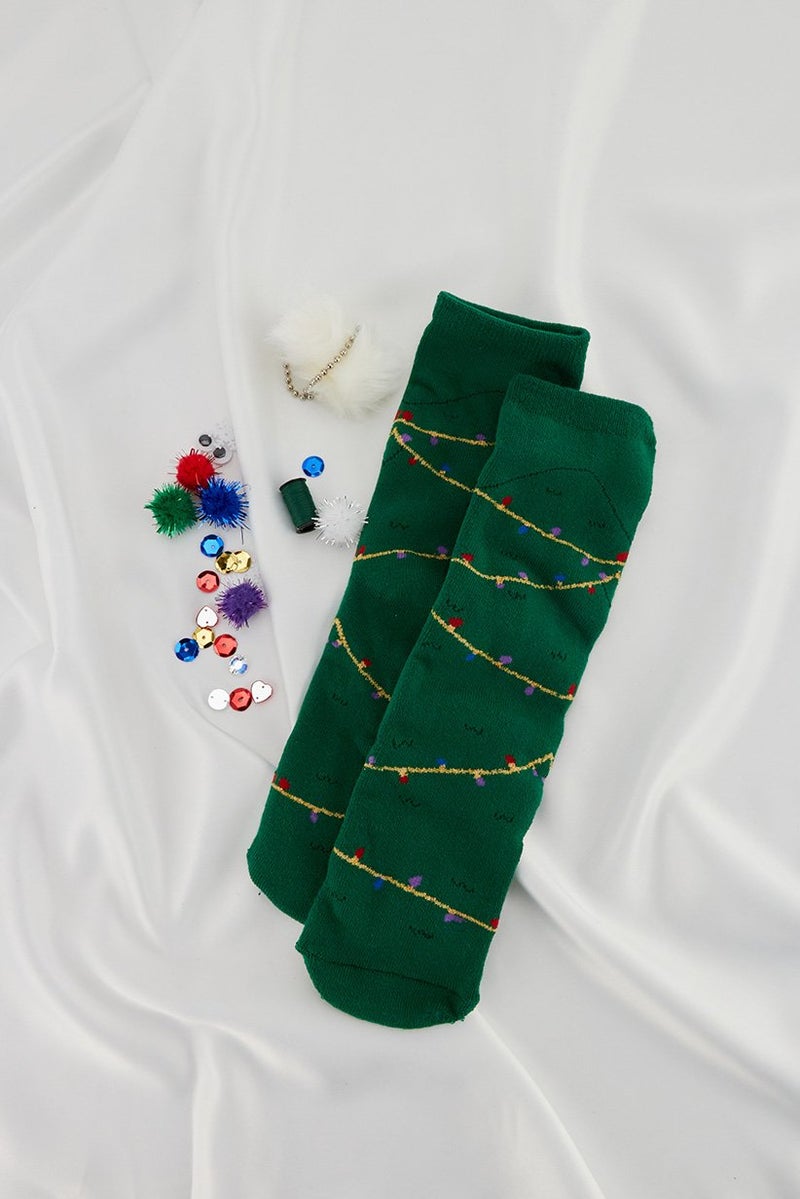 oysho Women 1 Pair Of Christmas Socks, Green Combo - Image 1