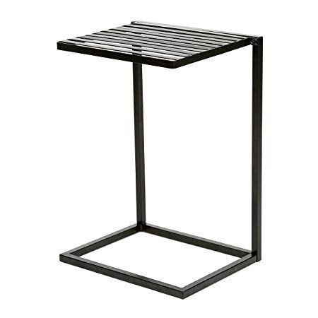 INDIAN DECOR INDIAN DECOR 11151 Slide Under Sofa Side Table Metal Slats Snacks and Laptop Tray Black  - Image 1
