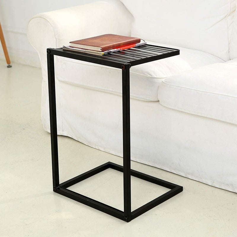 INDIAN DECOR INDIAN DECOR 11151 Slide Under Sofa Side Table Metal Slats Snacks and Laptop Tray Black  - Image 2
