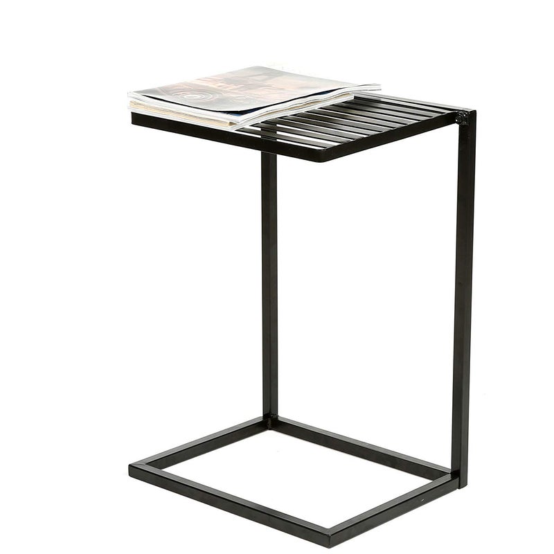 INDIAN DECOR INDIAN DECOR 11151 Slide Under Sofa Side Table Metal Slats Snacks and Laptop Tray Black  - Image 4