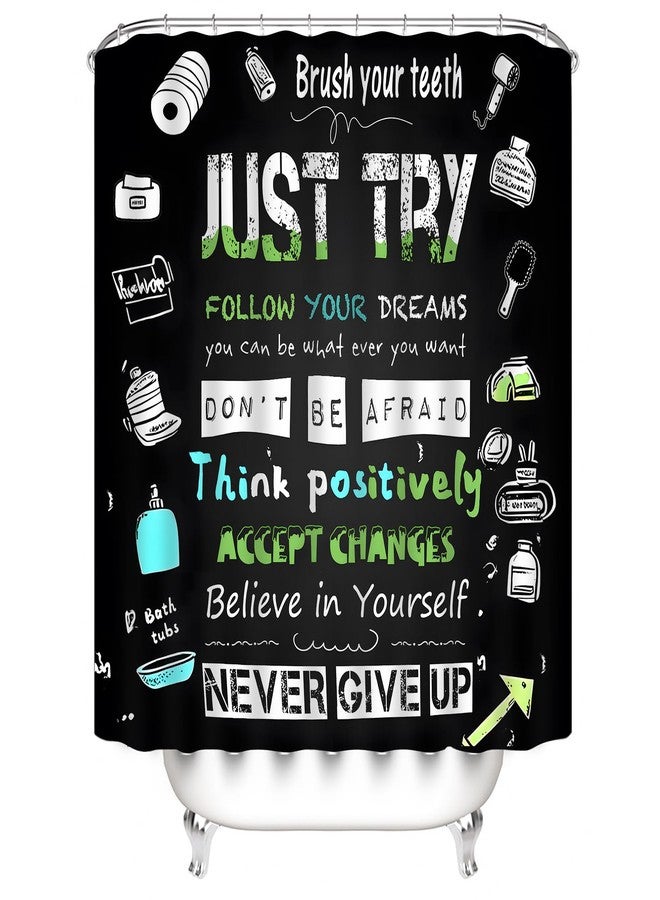 AZHM Black Inspirational Quotes and Positive Phrases Pattern Shower Curtain Set for Bathroom 4 Pcs Whimsical Design Bathroom Accessory Decor Sets with Shower Curtain and Rugs - Image 2