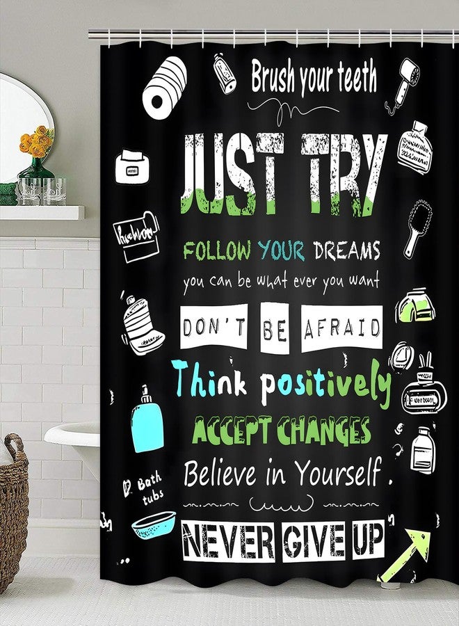 AZHM Black Inspirational Quotes and Positive Phrases Pattern Shower Curtain Set for Bathroom 4 Pcs Whimsical Design Bathroom Accessory Decor Sets with Shower Curtain and Rugs - Image 5