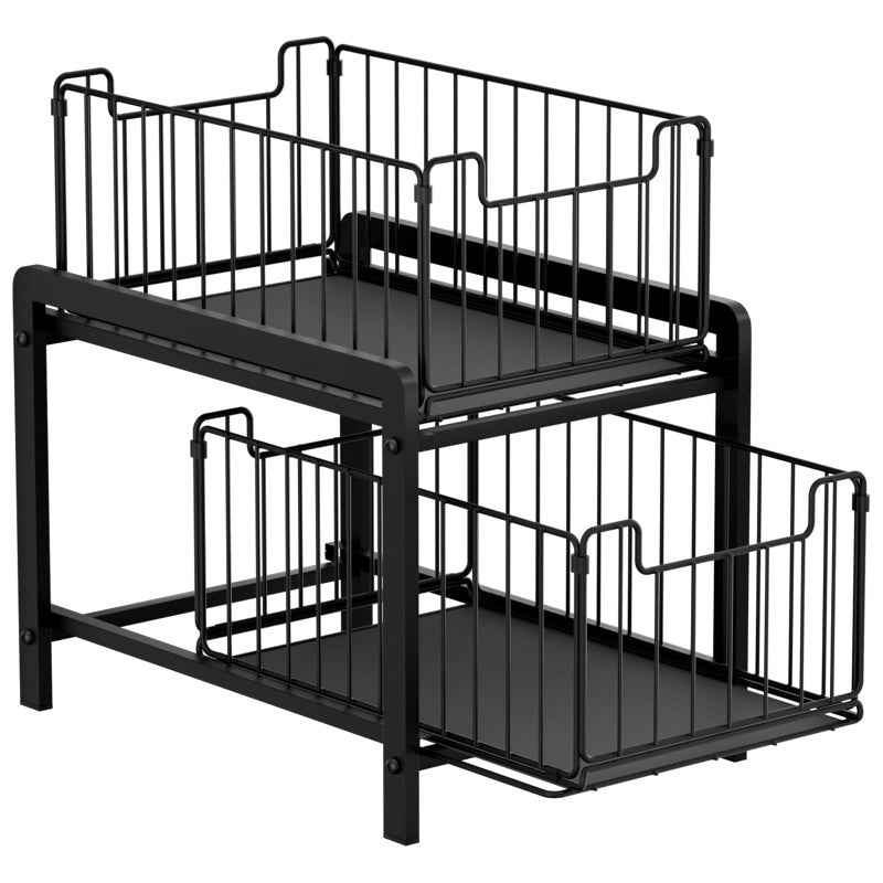 NPPLUS 2Tier Under Sink Organzier Iron Under Sink Cabinet Organizers With Sliding Drawer Pull Out Home Storage For Bathroom Kitchen Desktop Black - Image 2