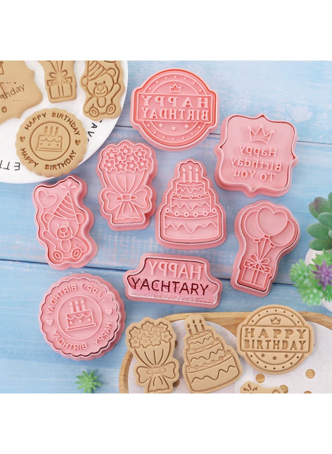 Birthday Cake Plastic 3d Embossing Cookie Mold Sugar Paste Flip Cake Baking Tool Happy Birthday Message On Top The-Color:072 Birthday 8-piece Set - Image 5