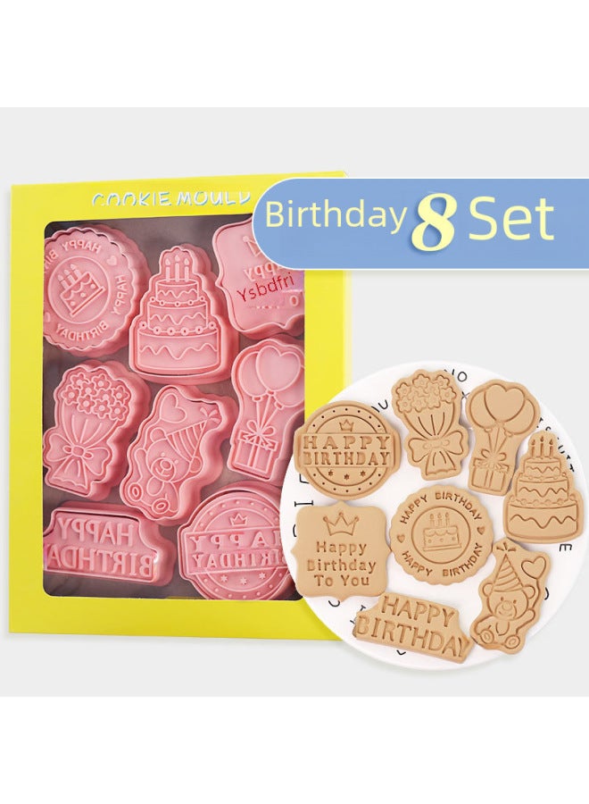 Birthday Cake Plastic 3d Embossing Cookie Mold Sugar Paste Flip Cake Baking Tool Happy Birthday Message On Top The-Color:072 Birthday 8-piece Set - Image 2
