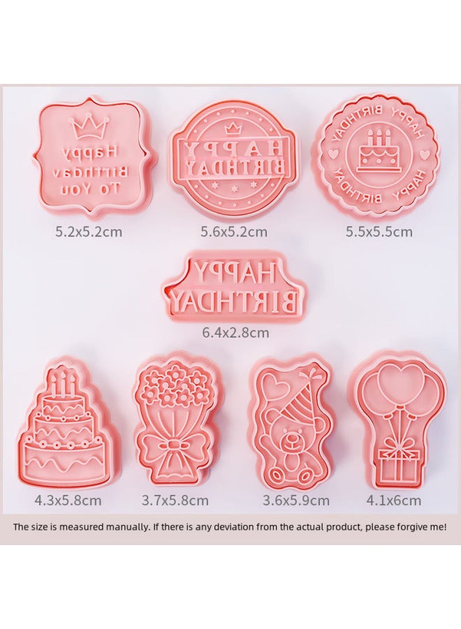 Birthday Cake Plastic 3d Embossing Cookie Mold Sugar Paste Flip Cake Baking Tool Happy Birthday Message On Top The-Color:072 Birthday 8-piece Set - Image 3