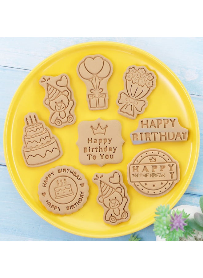 Birthday Cake Plastic 3d Embossing Cookie Mold Sugar Paste Flip Cake Baking Tool Happy Birthday Message On Top The-Color:072 Birthday 8-piece Set - Image 4