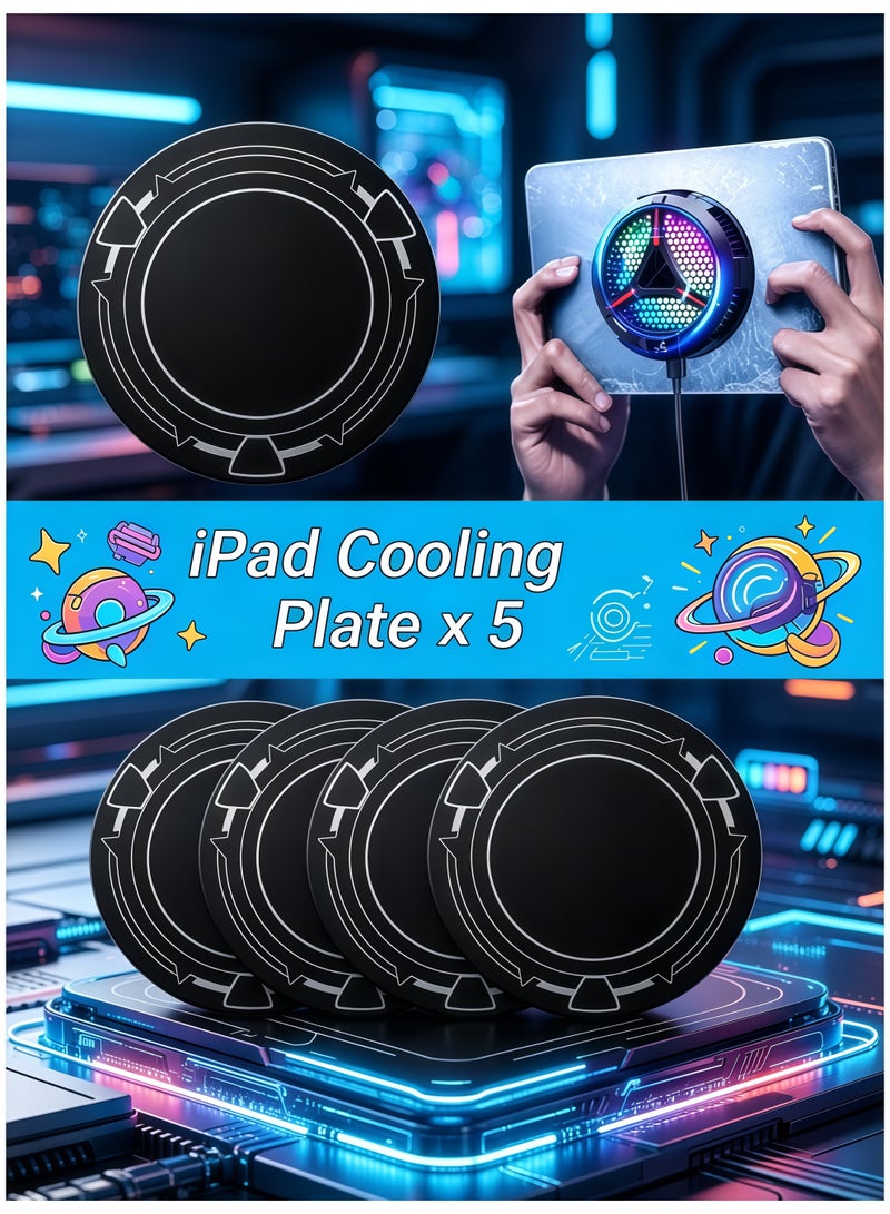 SIGood Magnetic Suction Plates for iPad Cooler, 5 Pcs 3.55 inch Round Thermal Conductive Steel Pads with Strong Adhesive, Compatible with iPad Magnetic Cooler and Steam Deck Fan Mounting - Image 1