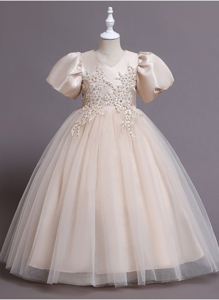 Best Gift Fashion - Children's New Fashion Princess Puff Sleeve Festive Dress For Birthday Party Champagne Color - Image 1