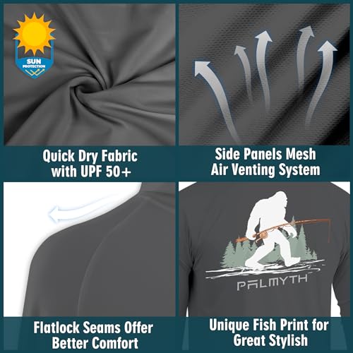 Palmyth Fishing Hoodie for Men Long Sleeve Sun Protection UV UPF 50+ Shirts（Charcoal/Bigfoot Fishing，M） - Image 4