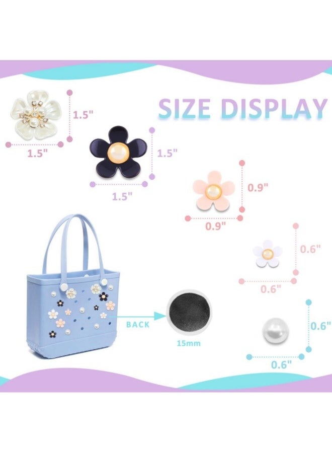 ILovhaprty Charms for Tote Bag, Pearls and Colorful Flowers for Tote Bag Accessories, Compatible with Women Rubber Beach Bag Tote Handbag Decoration（17 Pcs）  - Image 2