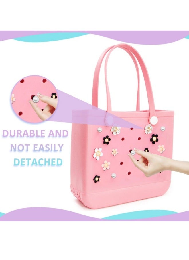 ILovhaprty Charms for Tote Bag, Pearls and Colorful Flowers for Tote Bag Accessories, Compatible with Women Rubber Beach Bag Tote Handbag Decoration（17 Pcs）  - Image 3