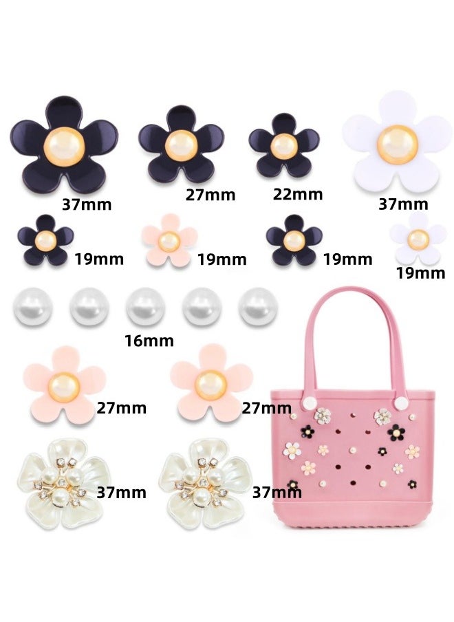 ILovhaprty Charms for Tote Bag, Pearls and Colorful Flowers for Tote Bag Accessories, Compatible with Women Rubber Beach Bag Tote Handbag Decoration（17 Pcs）  - Image 5