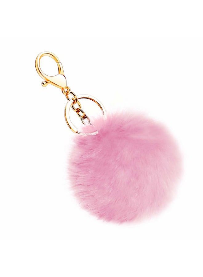 Soleebee Soft Artificial Rabbit Fur Keychain Plush Ball Key Ring Cute Pom Pom Bag Charm for Women Girls (Pink) - Image 1